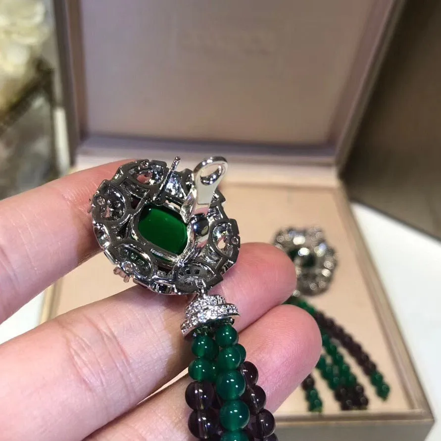 Green Chrystal Tassel Bead Fine Custom Necklace