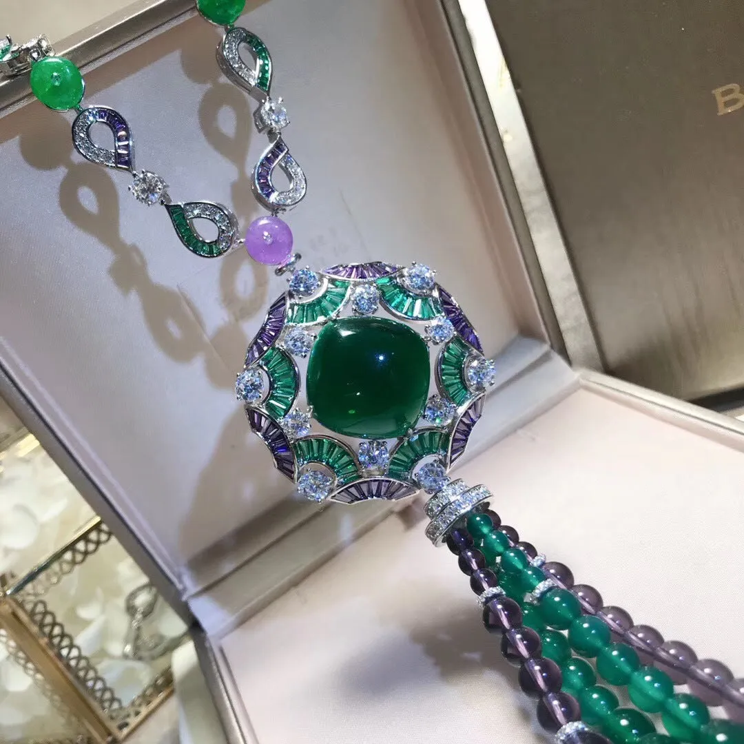 Green Chrystal Tassel Bead Fine Custom Necklace
