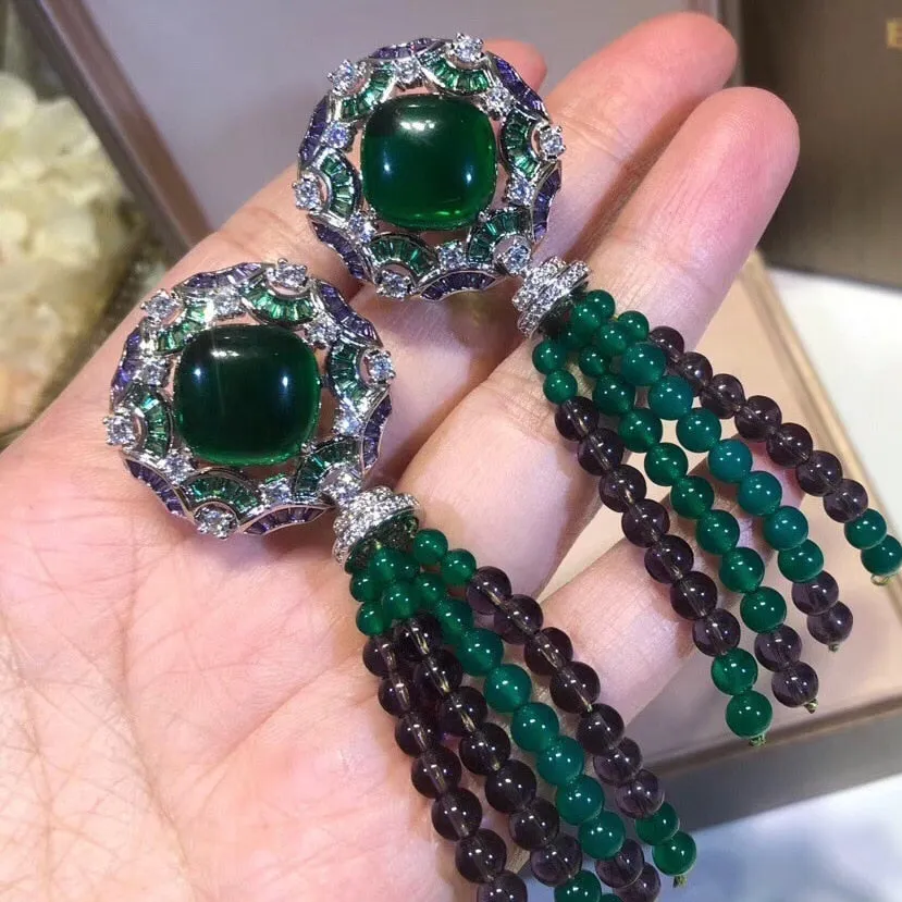 Green Chrystal Tassel Bead Fine Custom Necklace