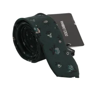 Green Floral Silk Slim Tie