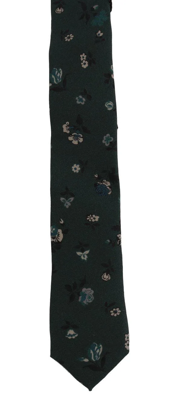 Green Floral Silk Slim Tie