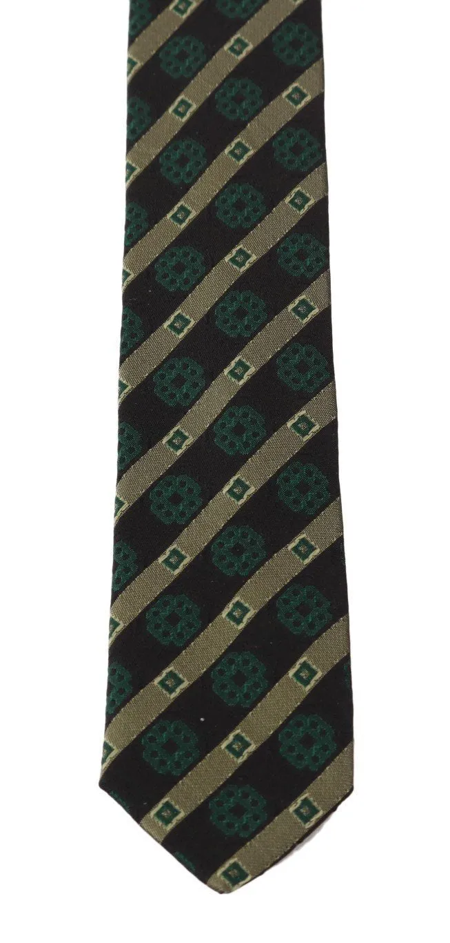 Green Yellow Silk Striped Slim Tie