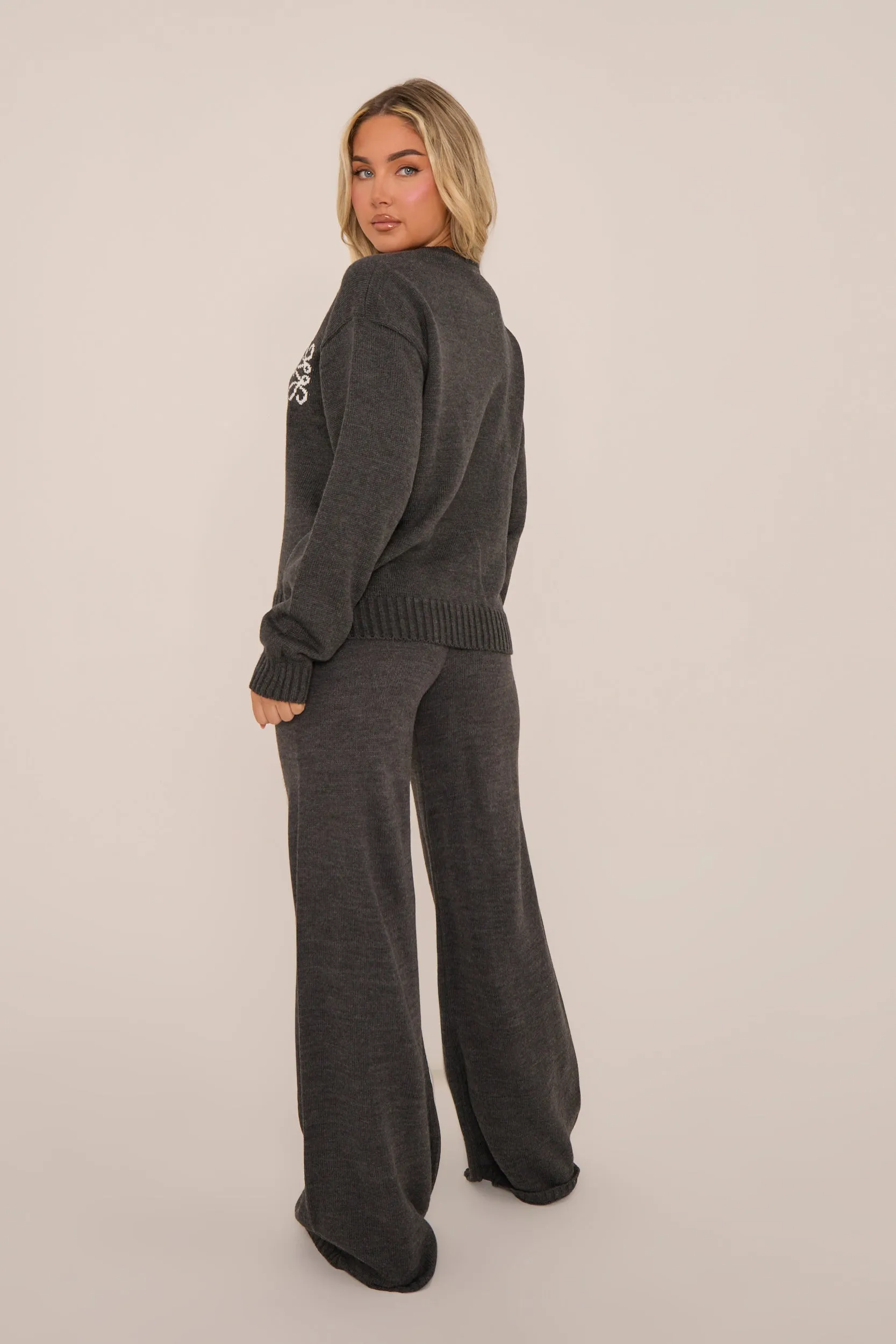 Grey Knit Swirl Detail Oversized Sweatshirt - Pluma