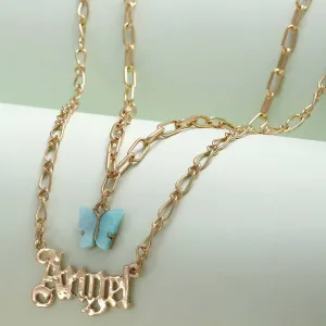Haiba Blue Butterfly Layered Necklace