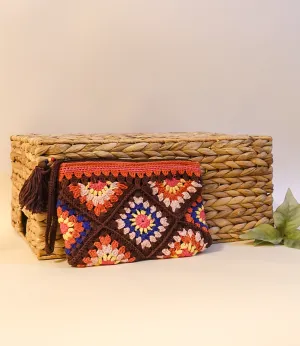 Handmade Crochet Tile Pouch(Chocolate)