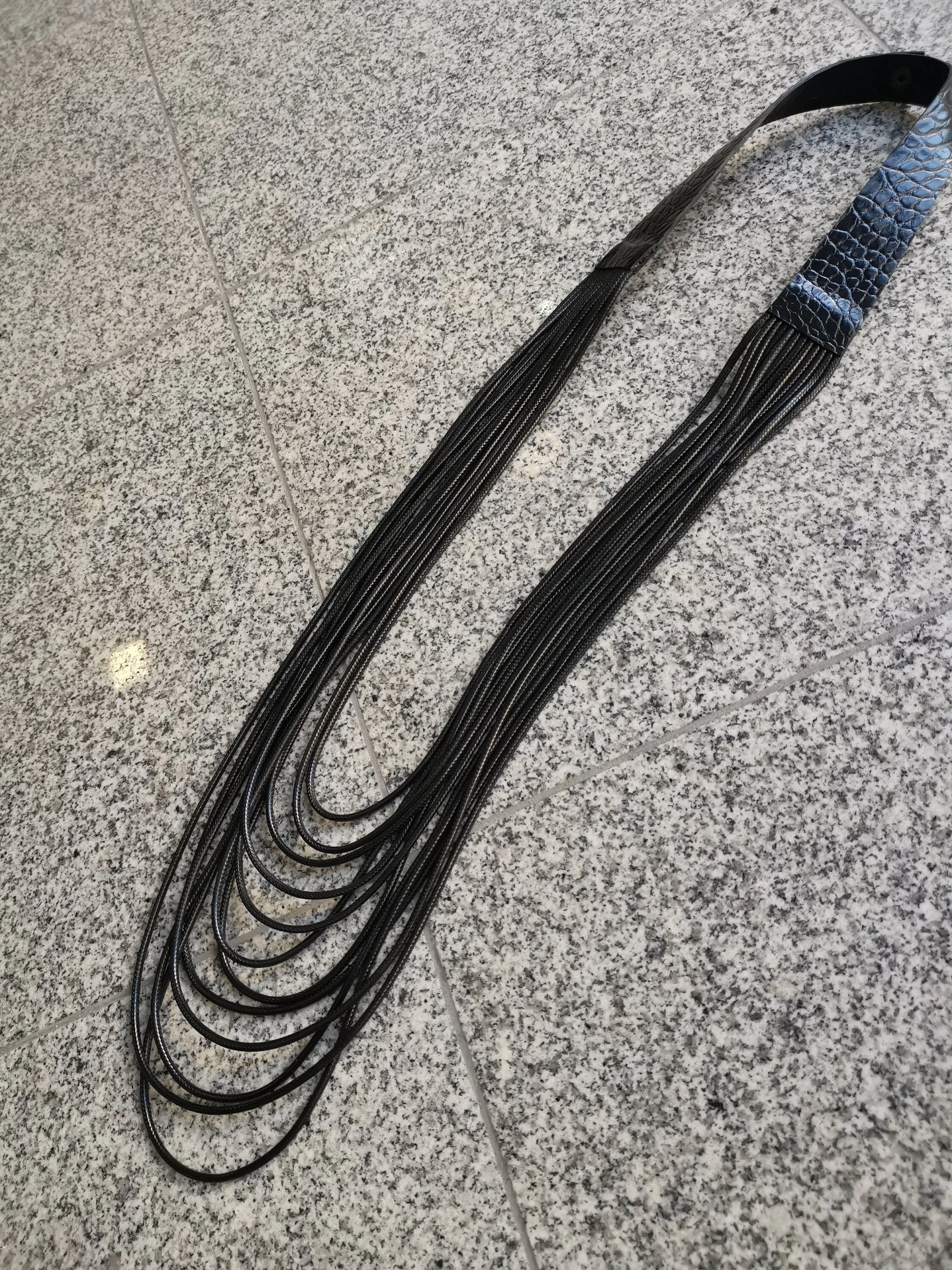 Handmade Long Leather Necklace&Synthetic Rope/ Extravagant Necklace in Black/Avant-garde Handmade jewelry