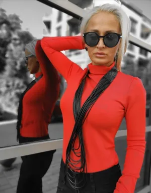 Handmade Long Leather Necklace&Synthetic Rope/ Extravagant Necklace in Black/Avant-garde Handmade jewelry