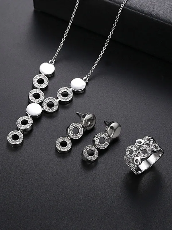 Happy Diamond Crystal Ring&Earrings&Necklace Set