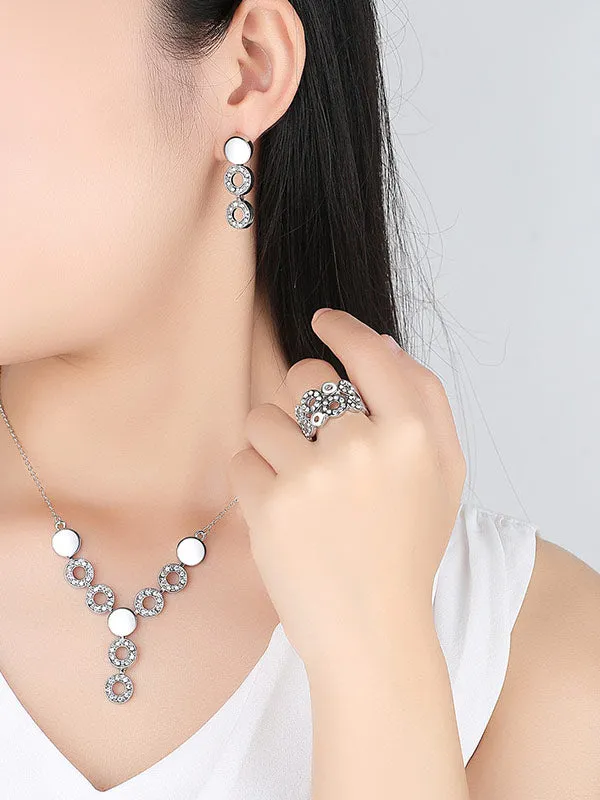 Happy Diamond Crystal Ring&Earrings&Necklace Set