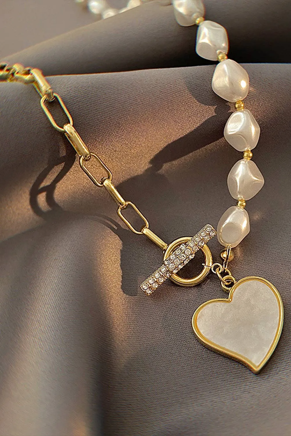 Heart Pendant Rhinestone Pearl Necklace  Liam & Company