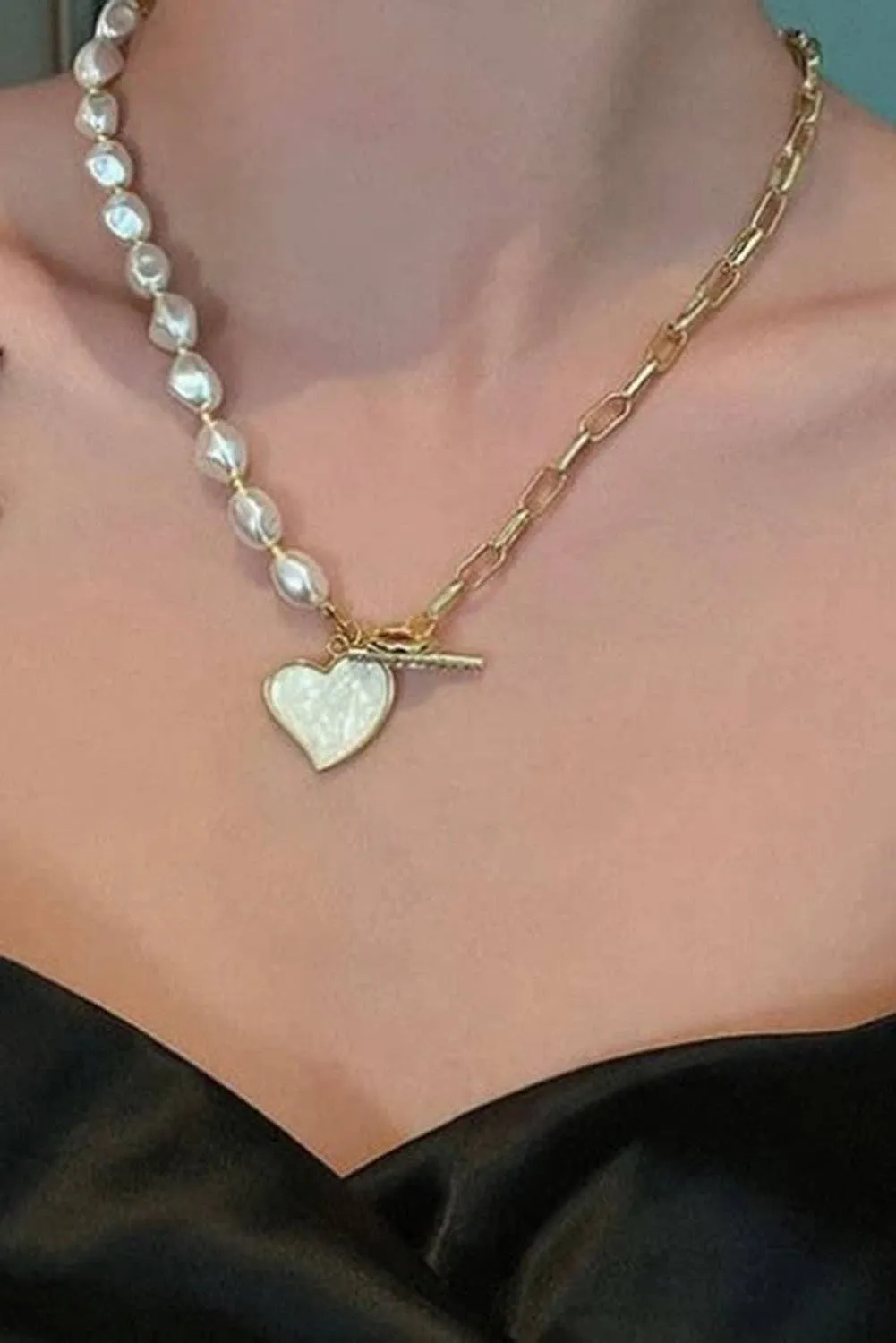 Heart Pendant Rhinestone Pearl Necklace  Liam & Company
