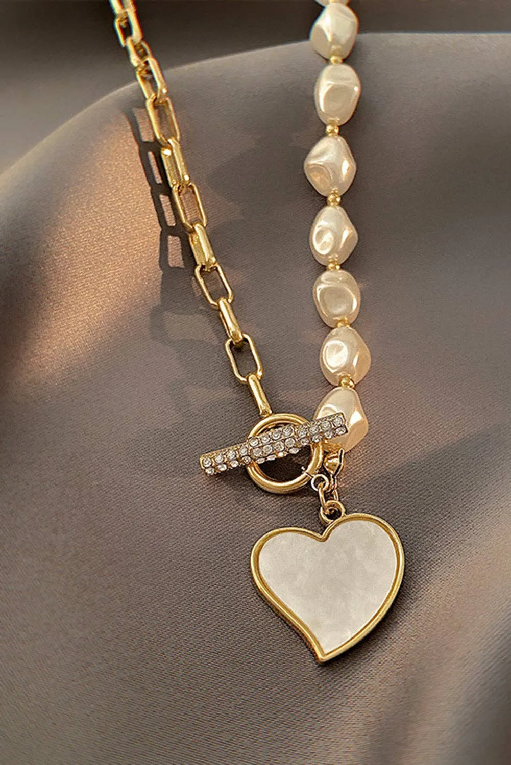 Heart Pendant Rhinestone Pearl Necklace  Liam & Company