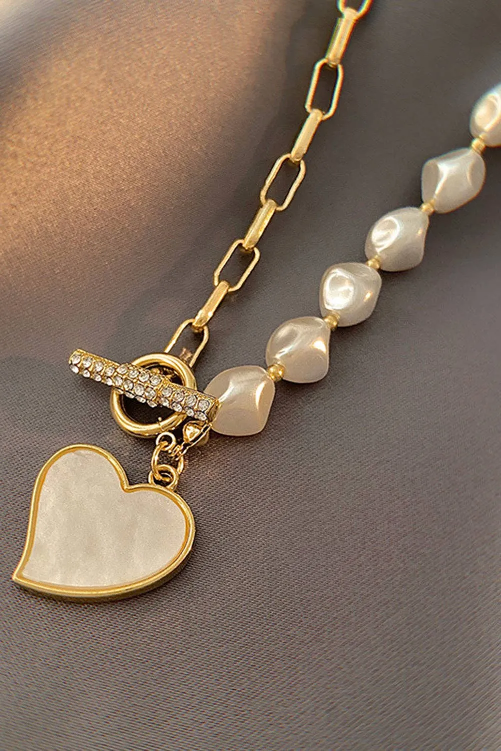 Heart Pendant Rhinestone Pearl Necklace  Liam & Company