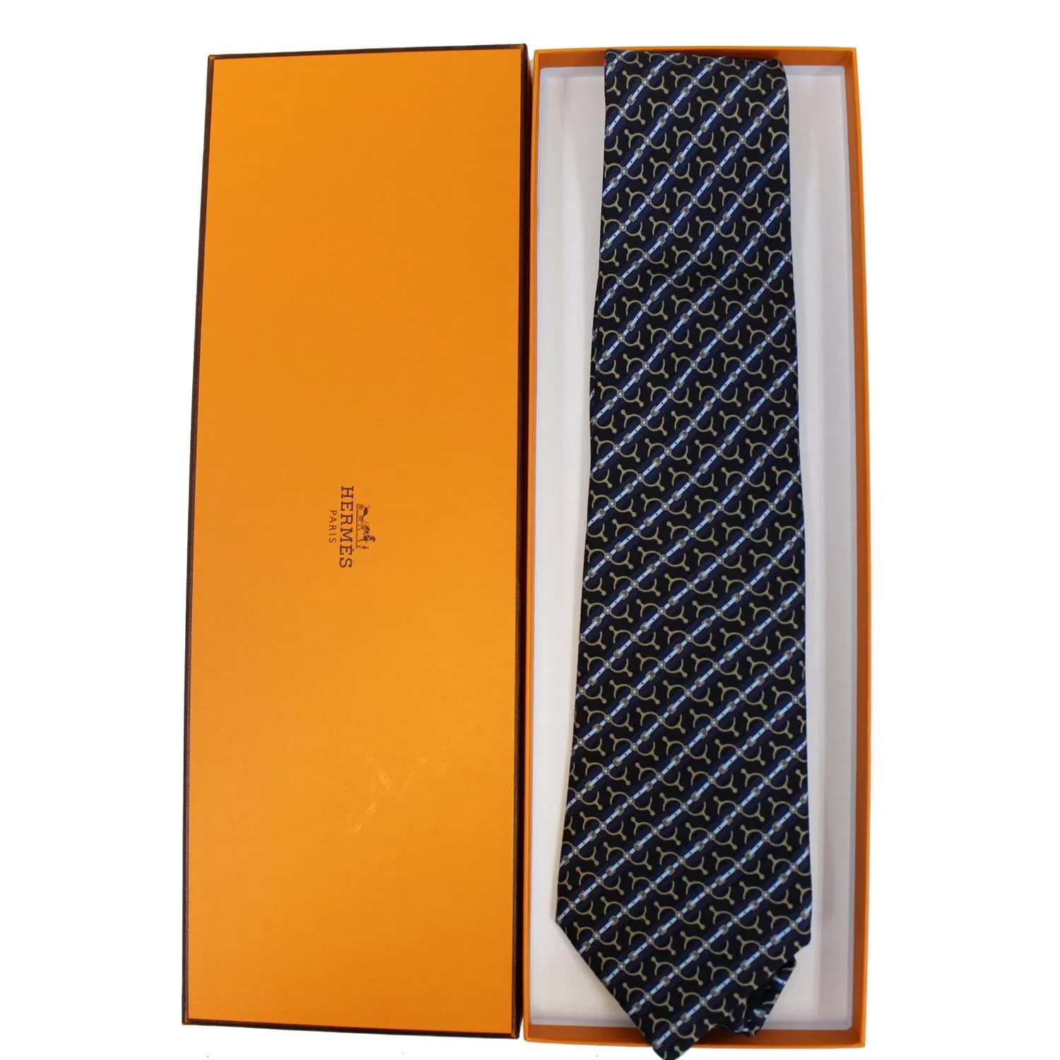 HERMES Men's Silk Neck Tie Navy