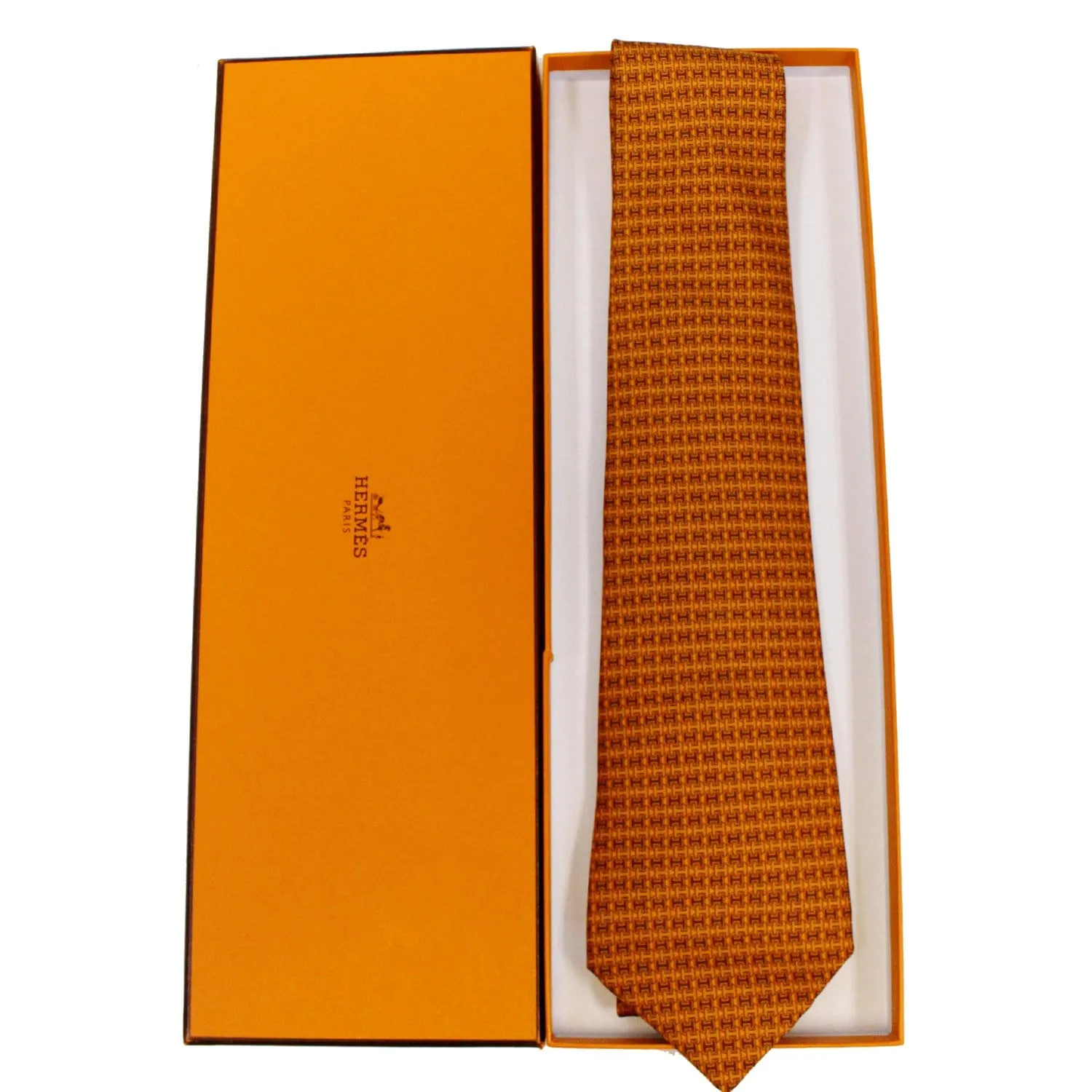 HERMES Men's Silk Neck Tie Orange
