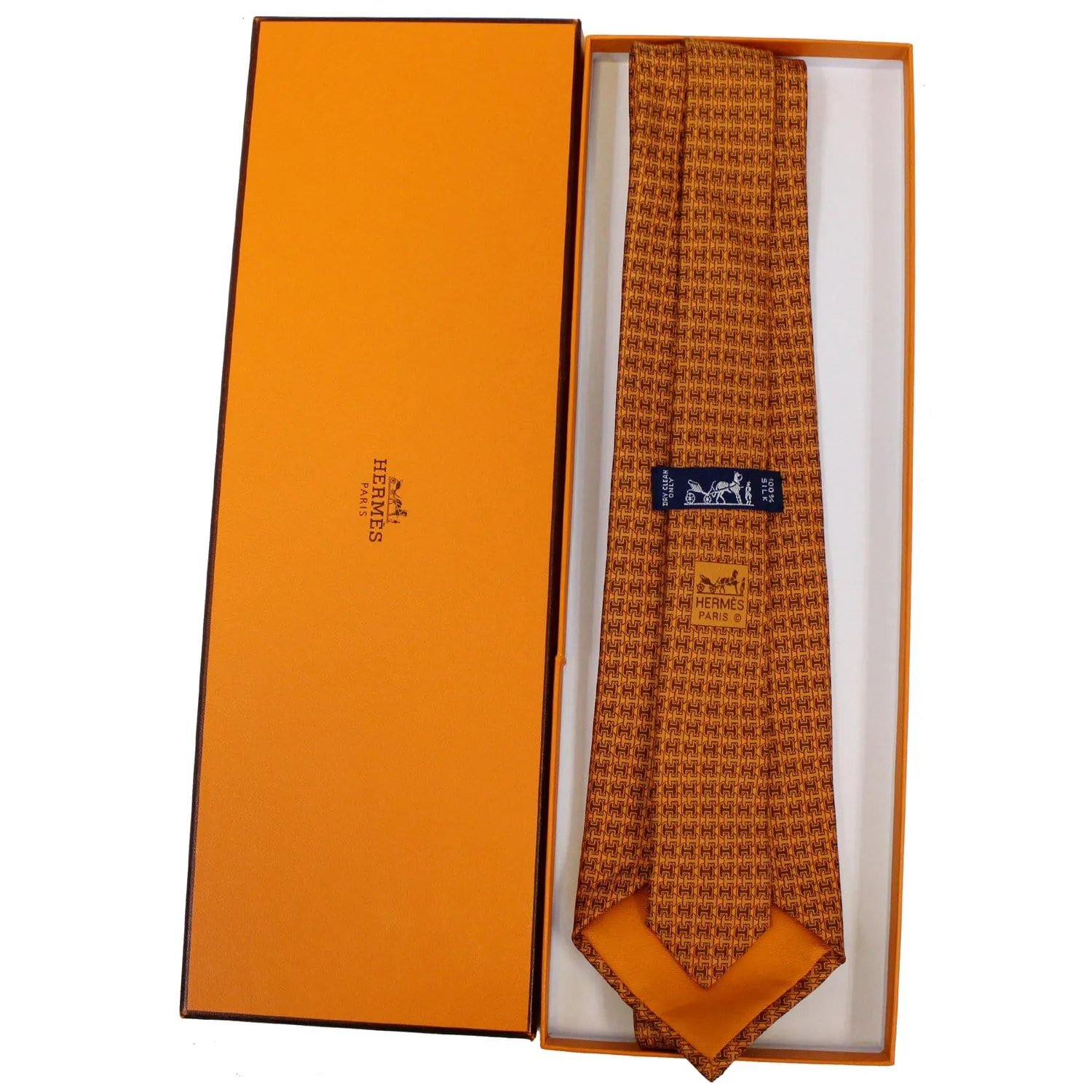 HERMES Men's Silk Neck Tie Orange