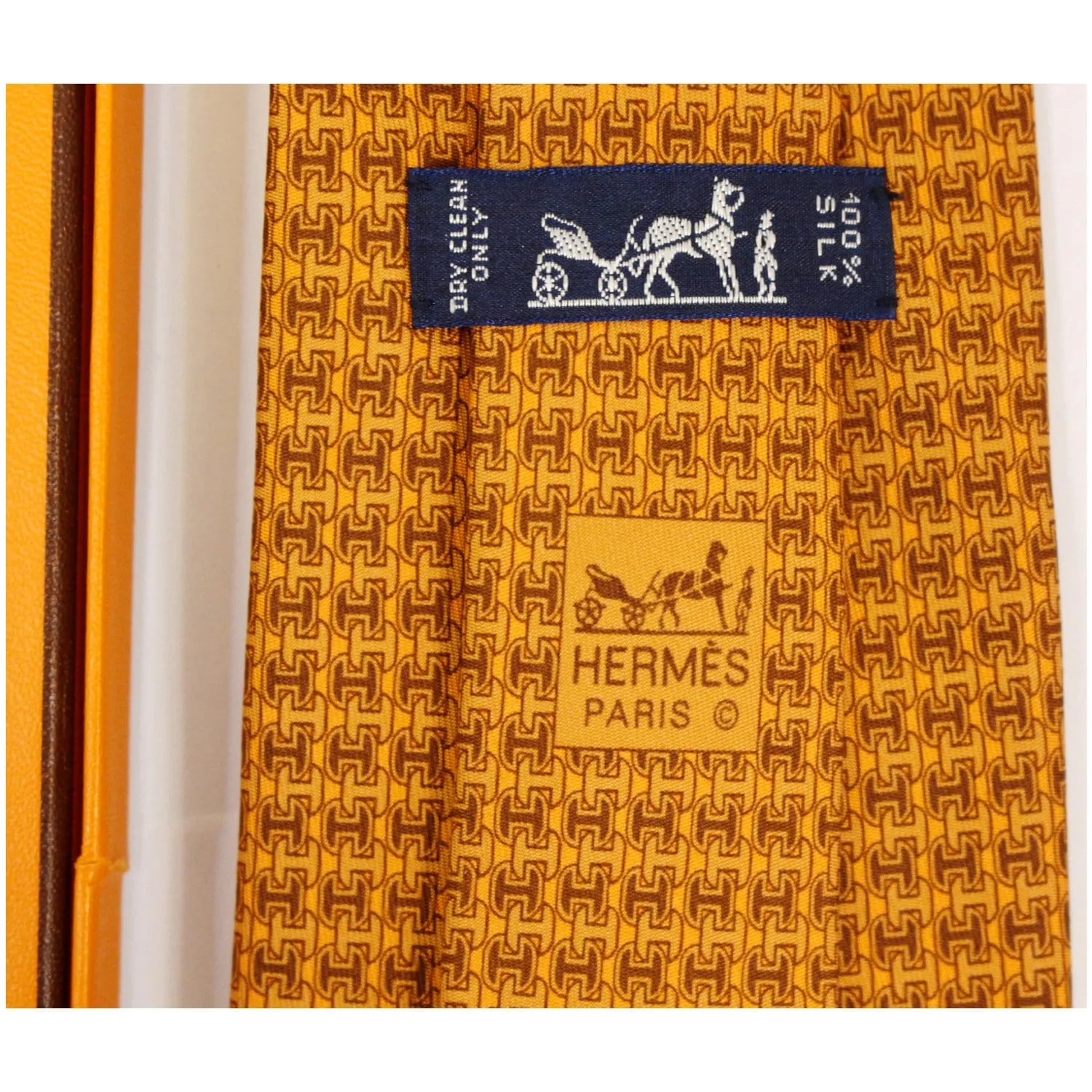 HERMES Men's Silk Neck Tie Orange