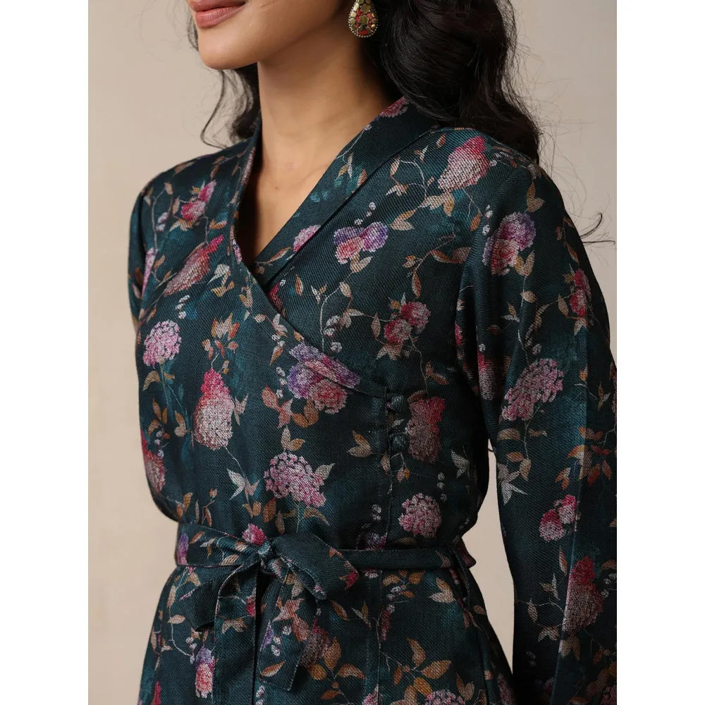 House of Chikankari Women's Pashmina Floral Print Kurti with Palazzo and Belt (Set of 3)