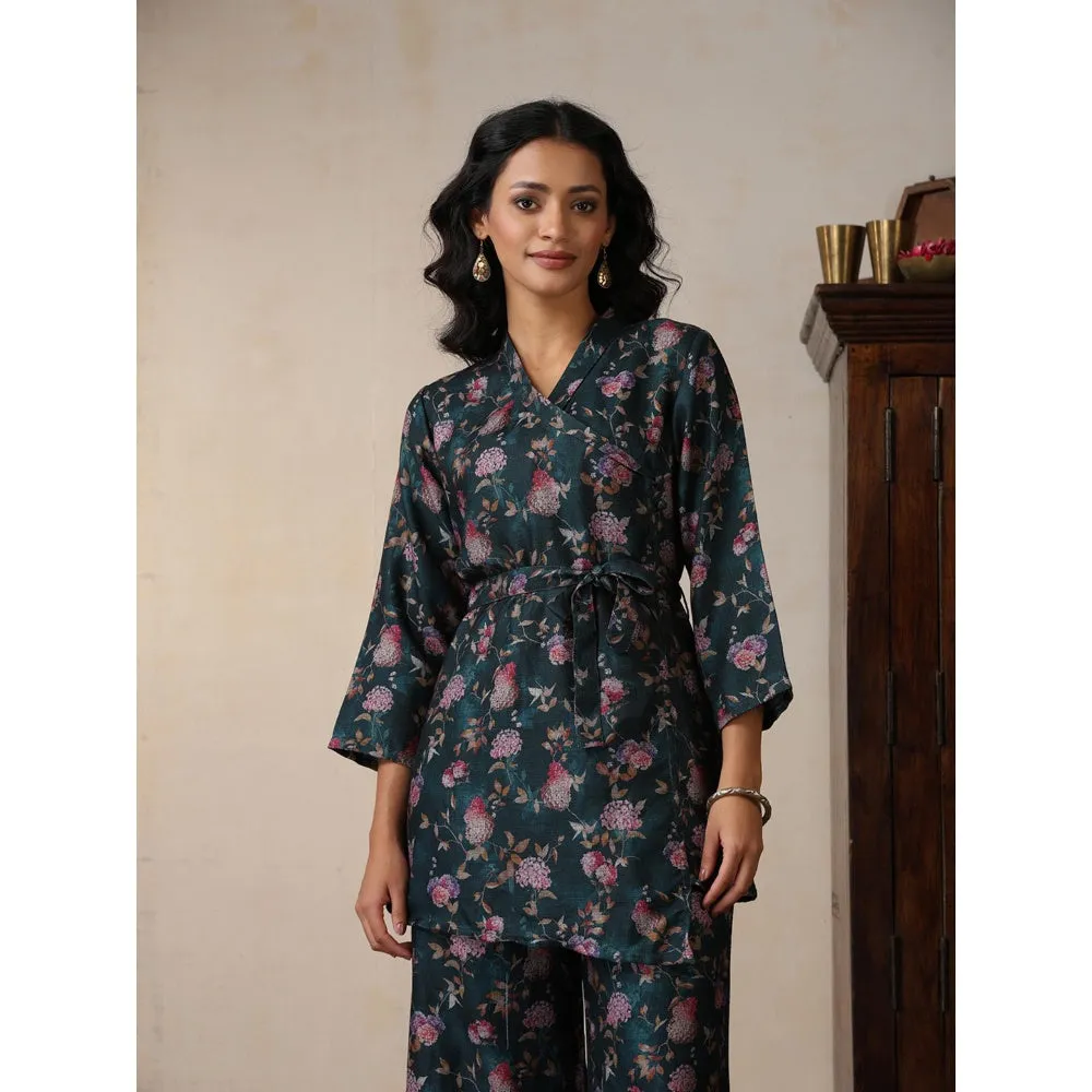 House of Chikankari Women's Pashmina Floral Print Kurti with Palazzo and Belt (Set of 3)