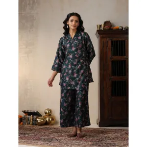 House of Chikankari Women's Pashmina Floral Print Kurti with Palazzo and Belt (Set of 3)