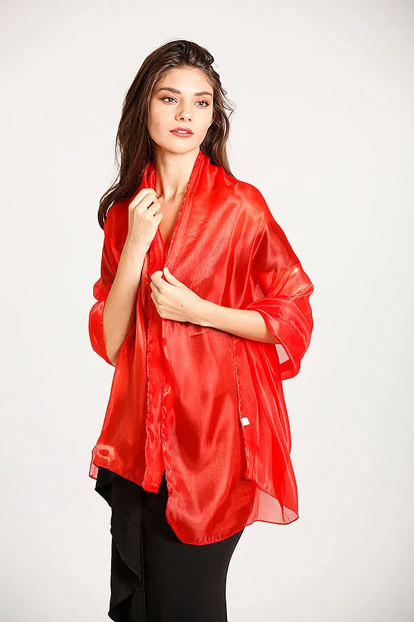 Iridescent Scarlet Red Pashmina Shawl Wedding Wrap Scarf