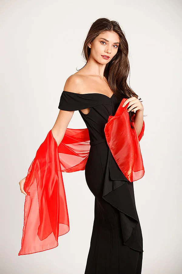 Iridescent Scarlet Red Pashmina Shawl Wedding Wrap Scarf
