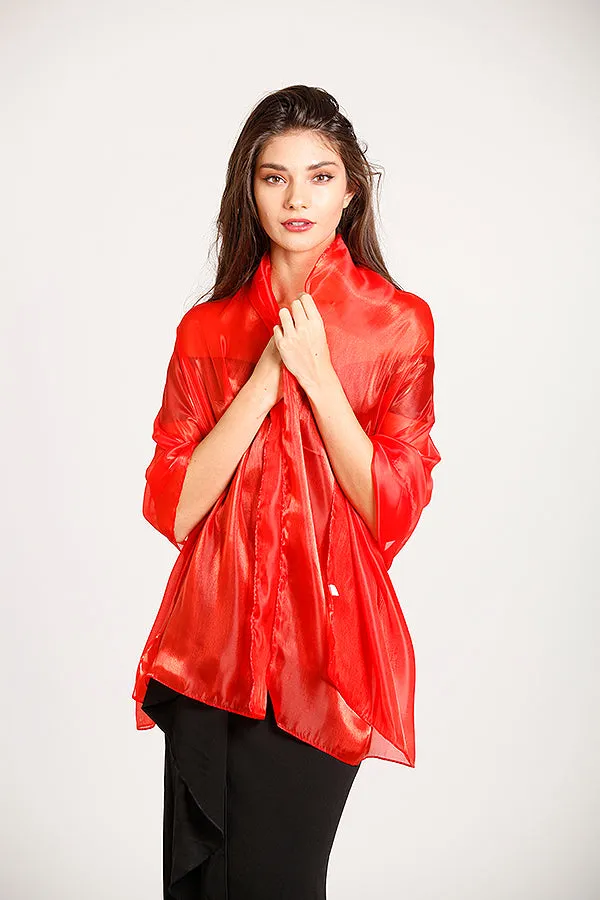 Iridescent Scarlet Red Pashmina Shawl Wedding Wrap Scarf