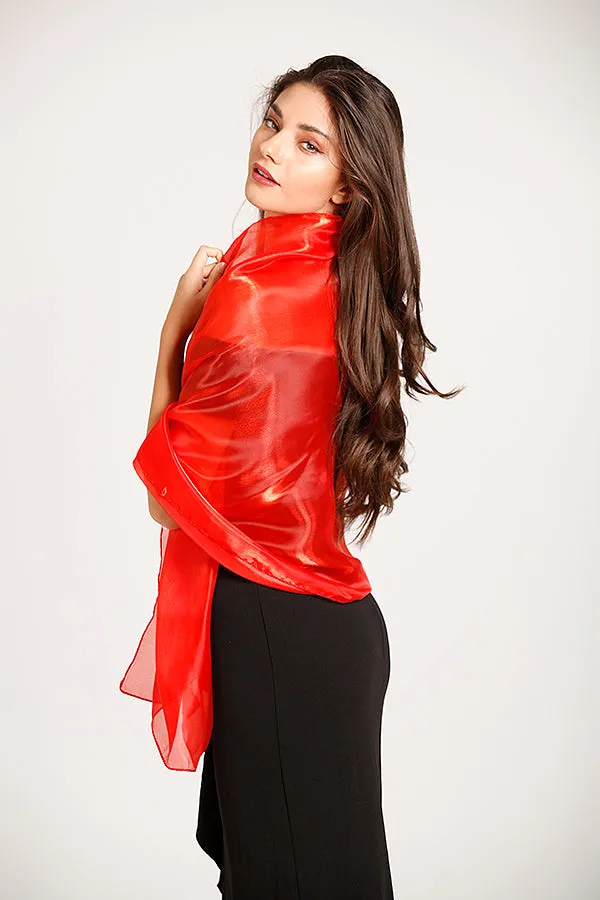 Iridescent Scarlet Red Pashmina Shawl Wedding Wrap Scarf