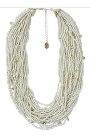 Ivory Glass Seed beads multi layered necklace #ADX0222714(BOHO)