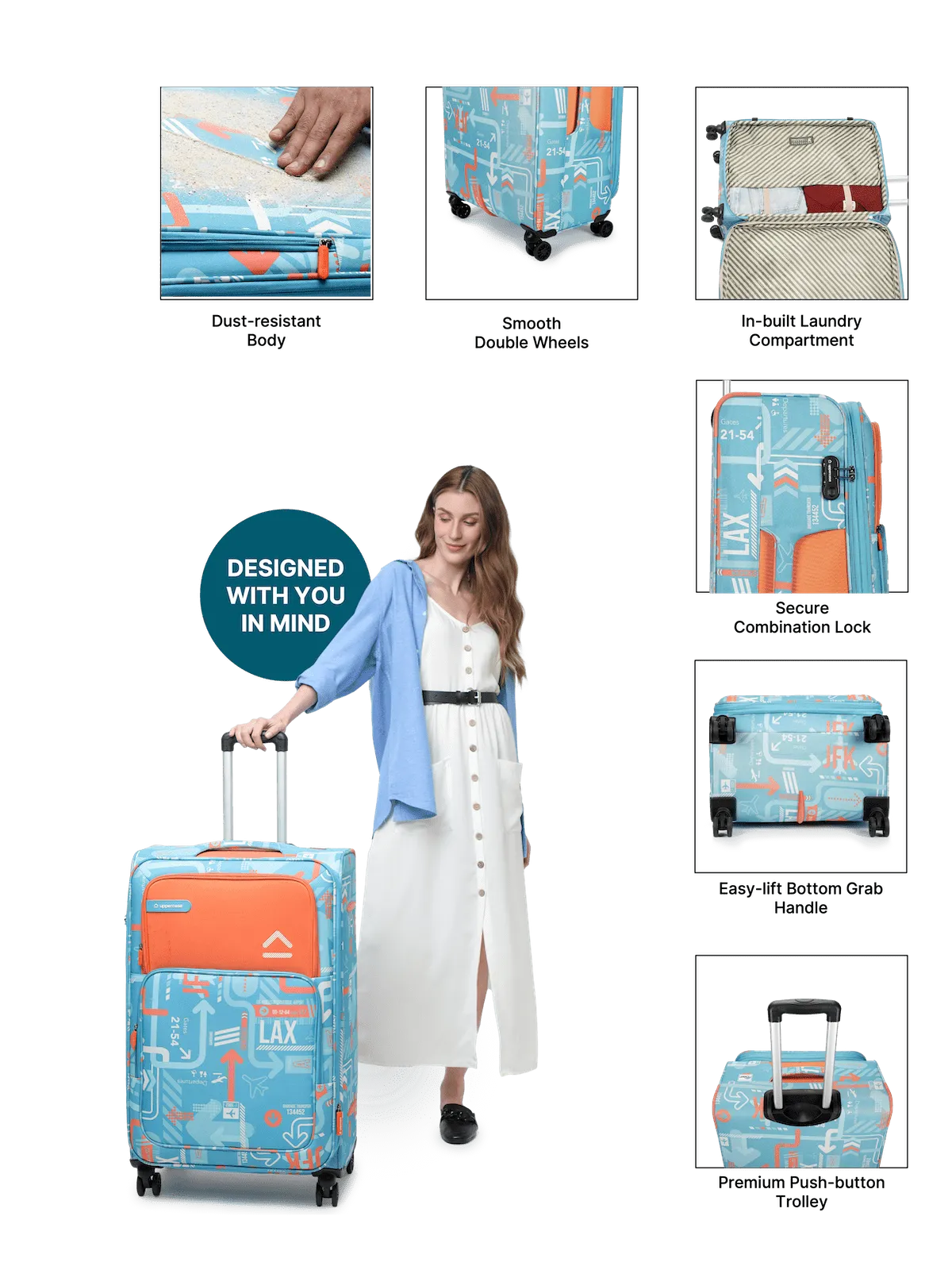 JFK Teal Blue Large Soft Trolley