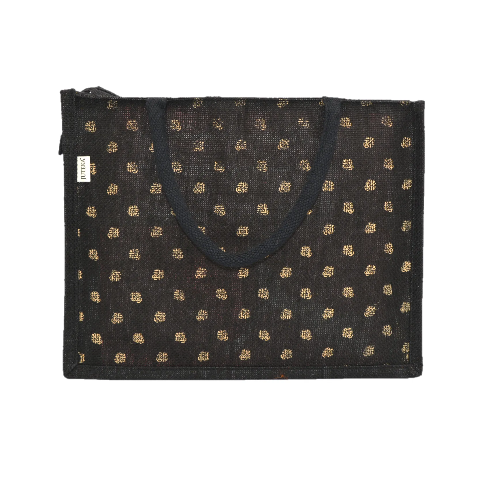 Jute Tote Bag (Gold Polka Dots)