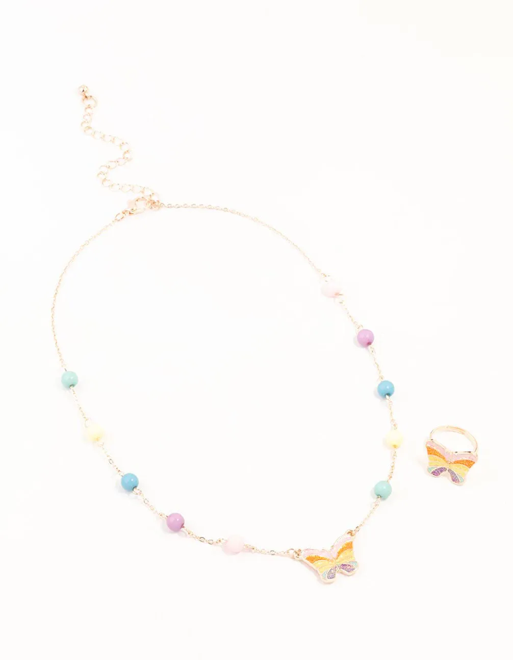 Kids Rainbow Gold Butterfly Necklace & Ring Pack
