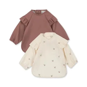 Konges Sløjd - Dinner frill long-sleeved bibs 2 pack - Cherry / Rosewater