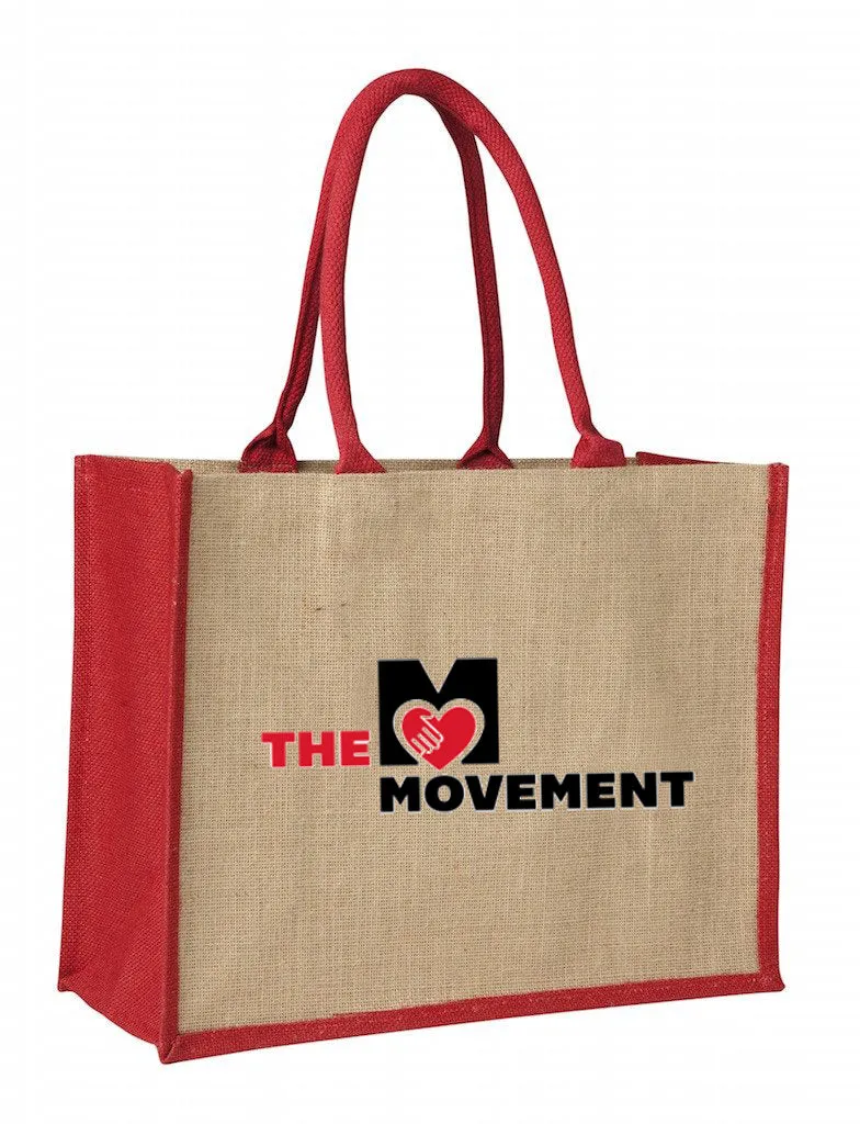 Laminated Jute Supermarket Bag with Red Handles and Gussets