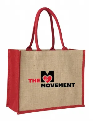 Laminated Jute Supermarket Bag with Red Handles and Gussets