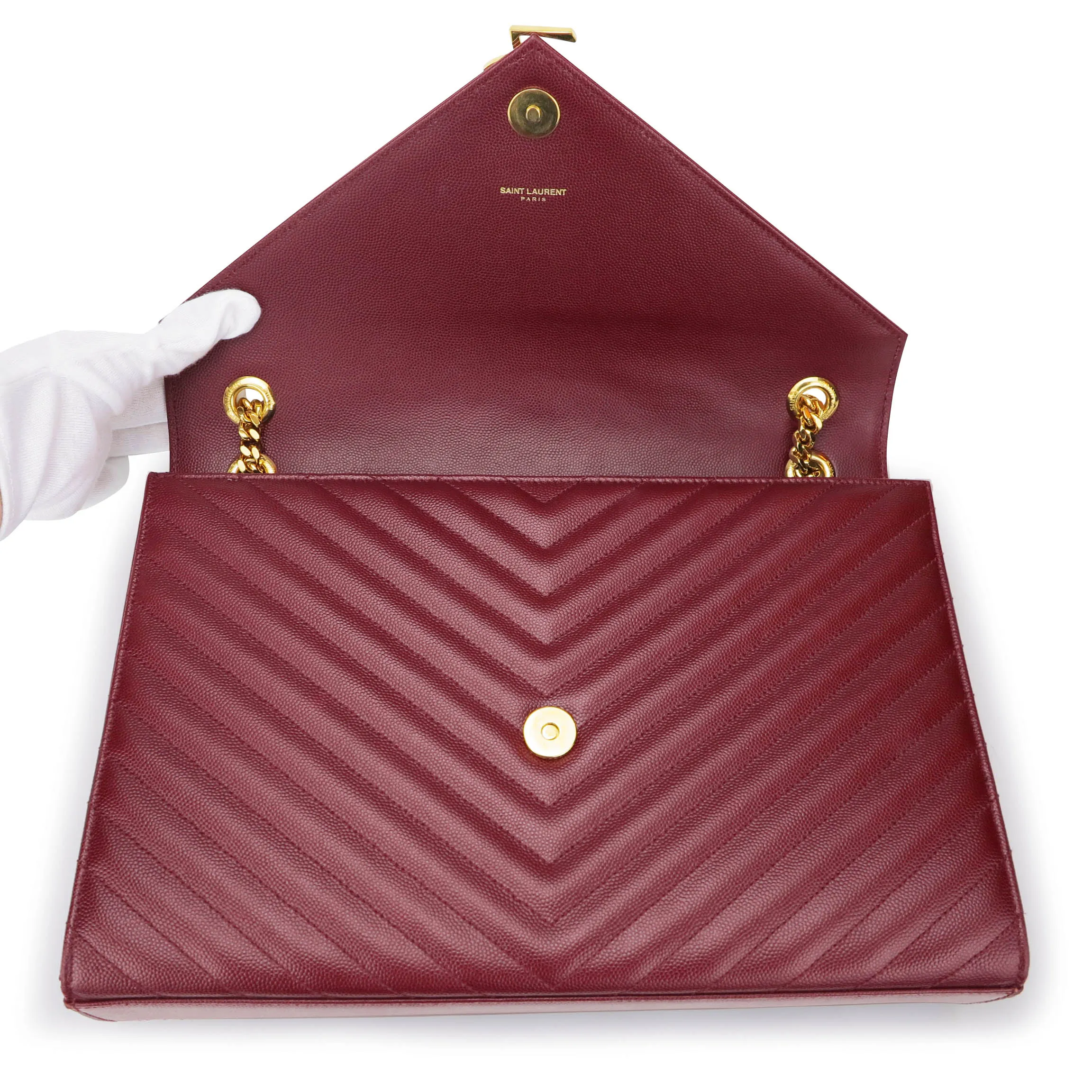 Large Monogram Envelope Chain Shoulder Bag in Burgundy Matelassé Leather