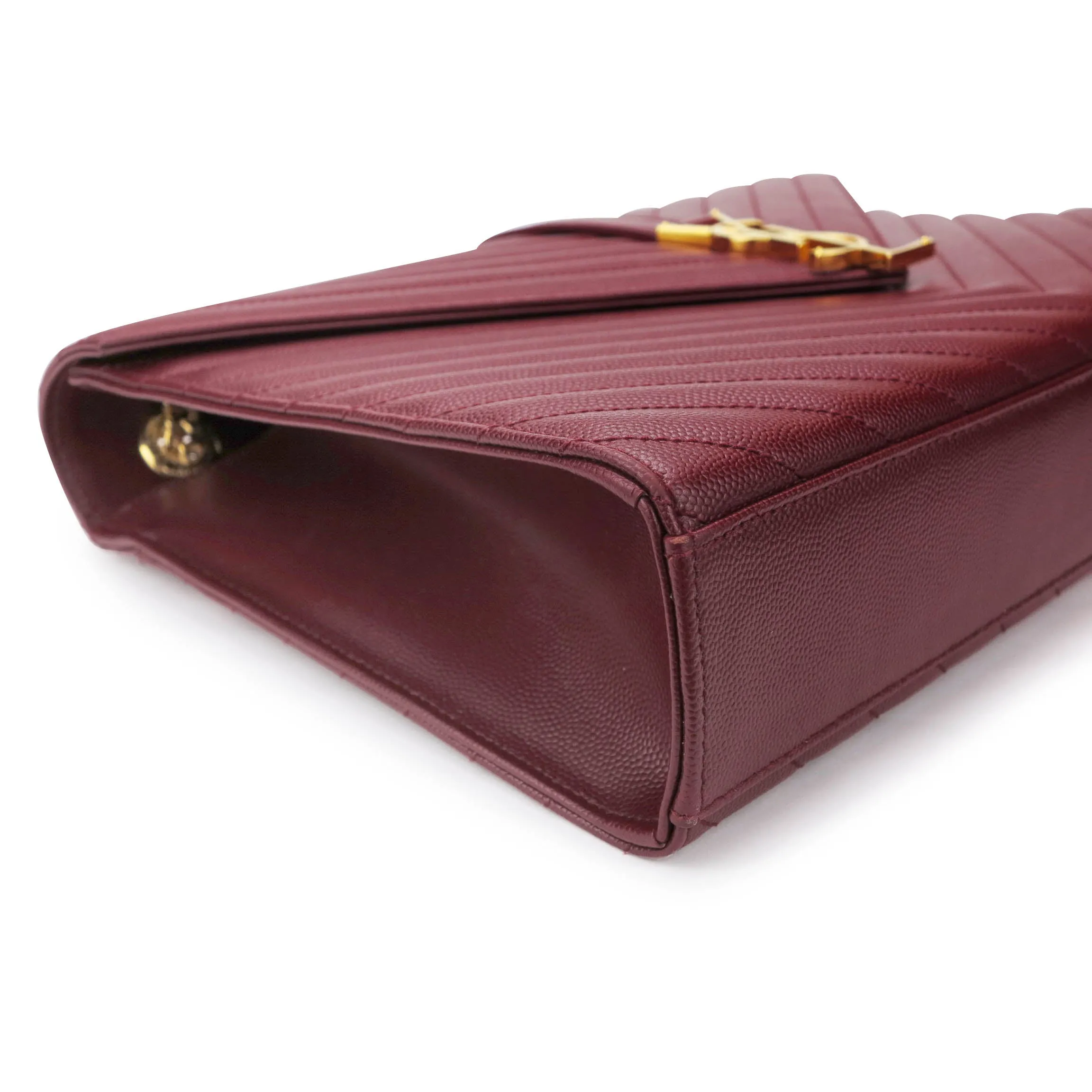 Large Monogram Envelope Chain Shoulder Bag in Burgundy Matelassé Leather