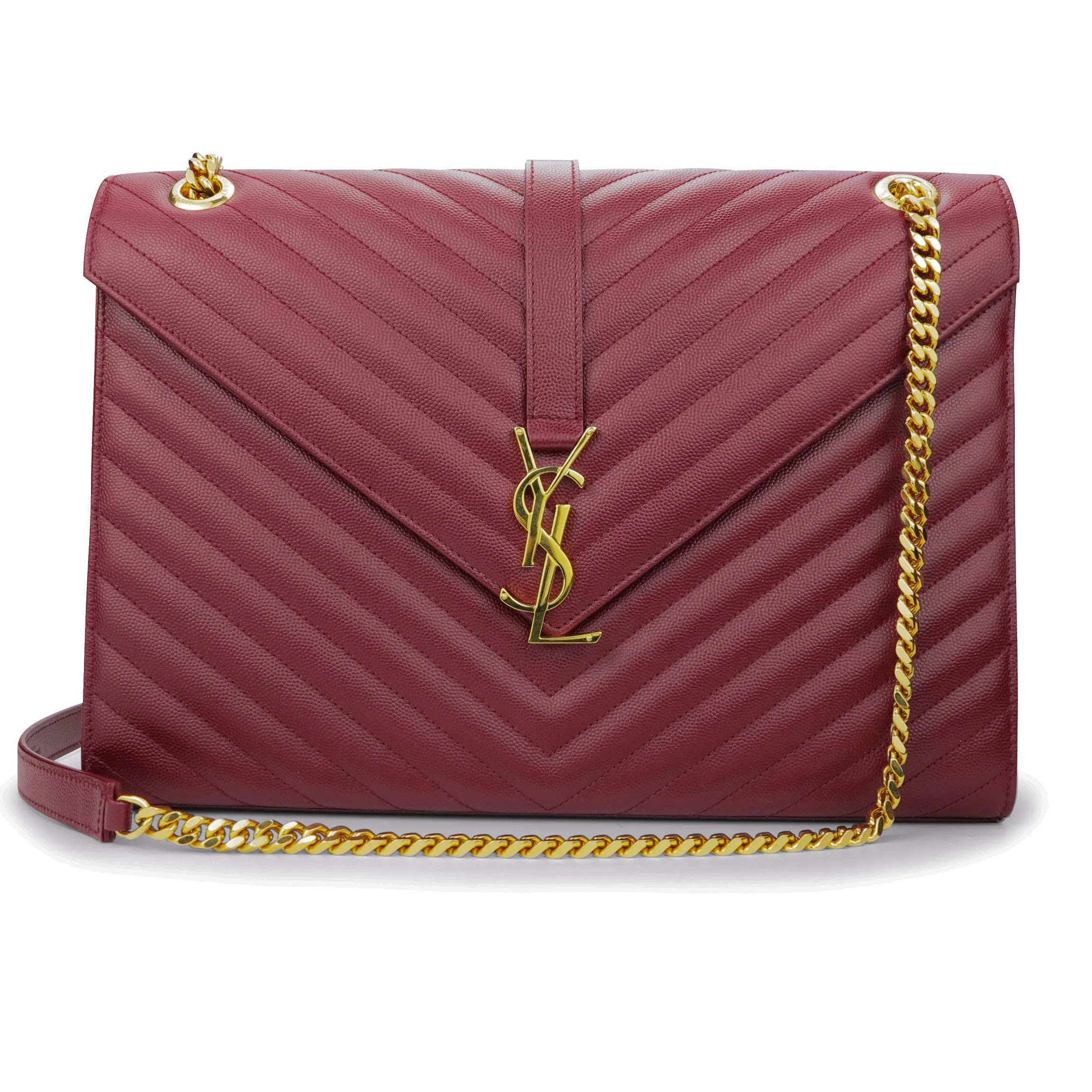 Large Monogram Envelope Chain Shoulder Bag in Burgundy Matelassé Leather