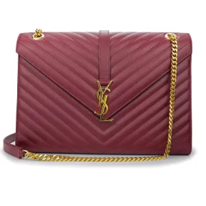 Large Monogram Envelope Chain Shoulder Bag in Burgundy Matelassé Leather