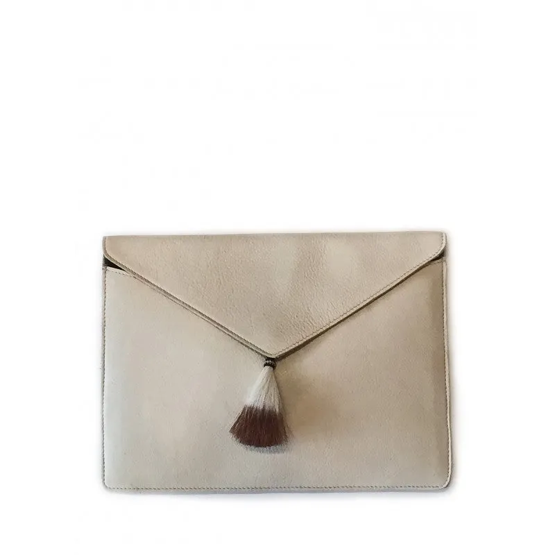 Leather Envelope Clutch in Beige