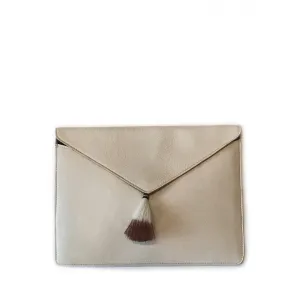 Leather Envelope Clutch in Beige