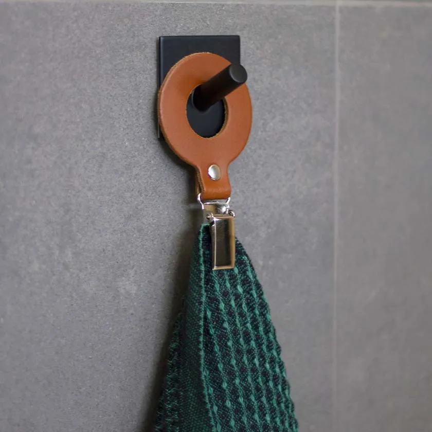 Leather towel hanger, ring 2 pcs