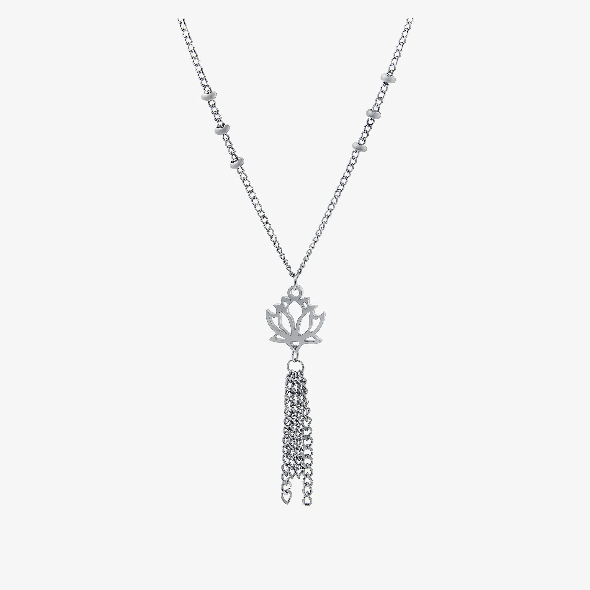 Lotus Tassel Pendant Silver Necklace