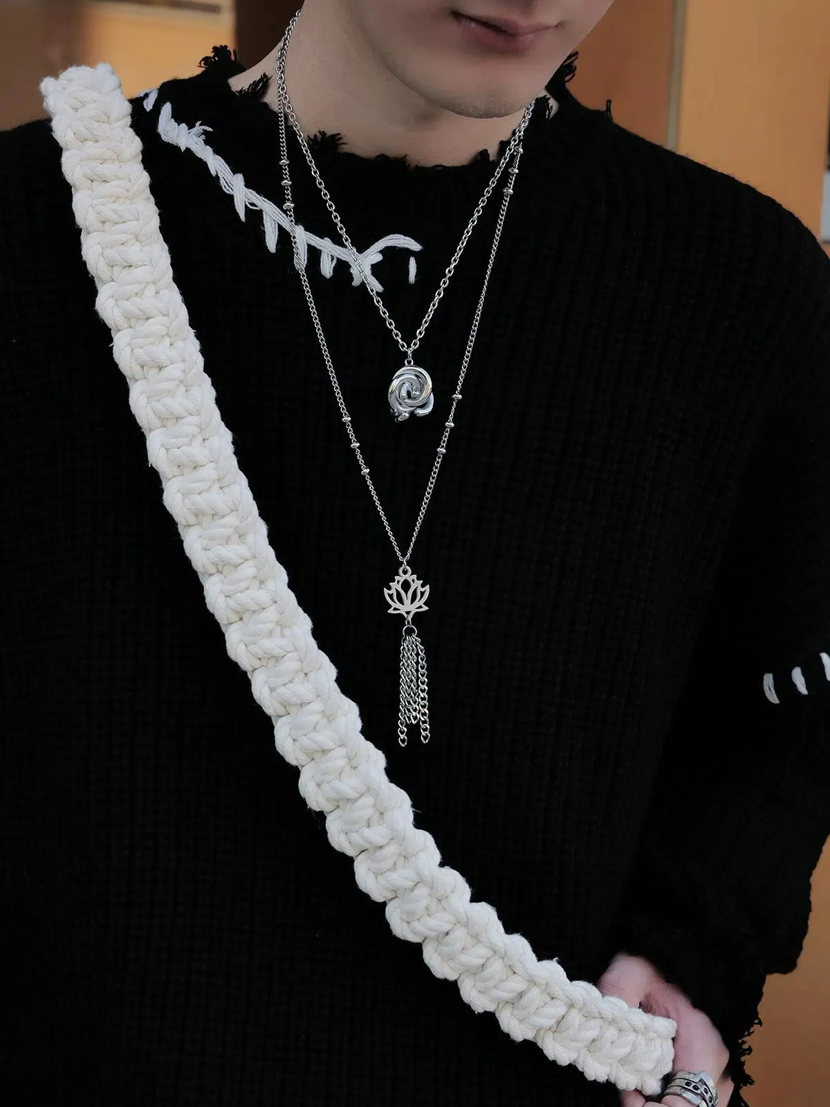 Lotus Tassel Pendant Silver Necklace