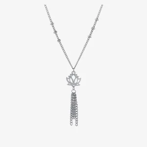 Lotus Tassel Pendant Silver Necklace