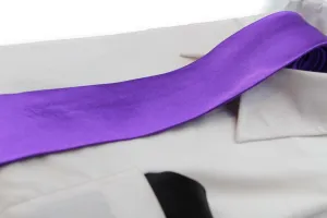 Mens Purple 8cm Neck Tie & Black Pocket Square Set
