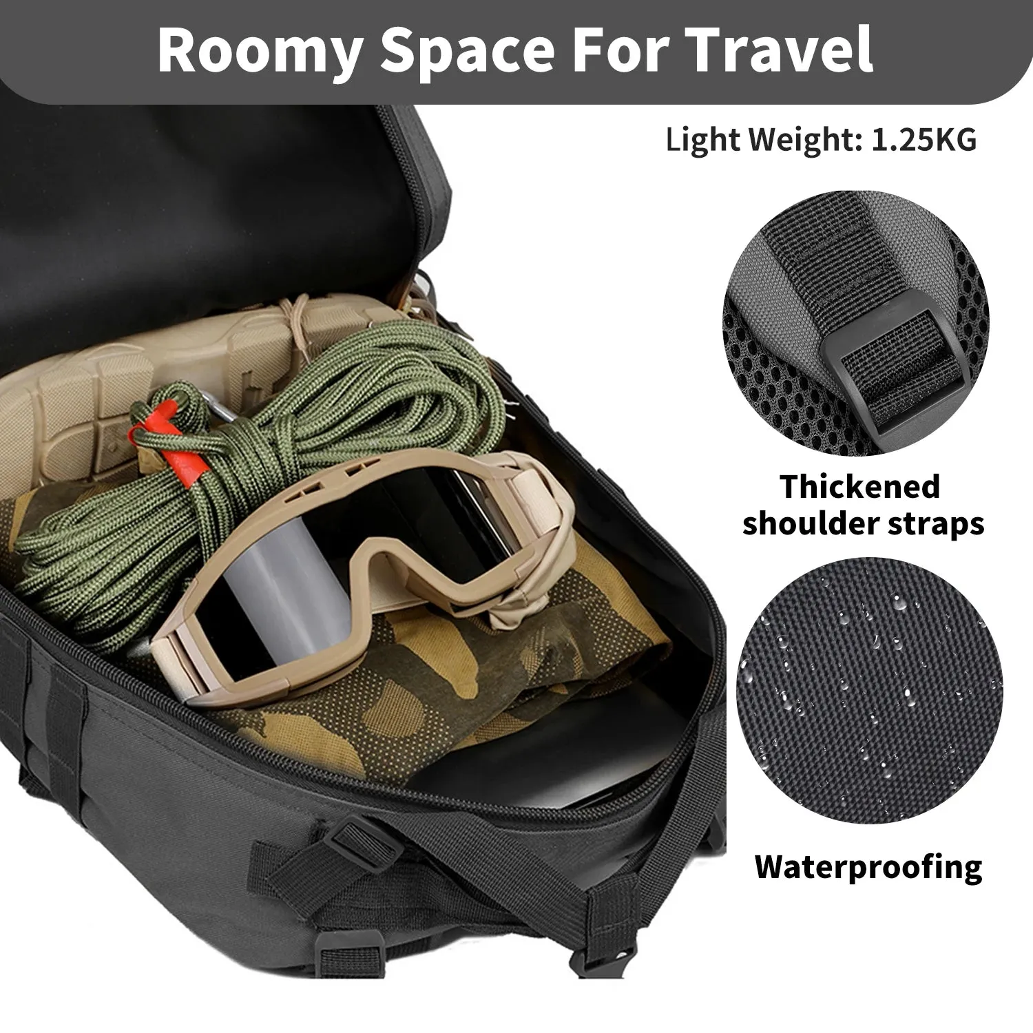 Military Tactical Backpack For Men Waterproof Army Assault Daypack 3Day Bug Out Bag Hiking Climbing Rucksack Carry On Travel Bag