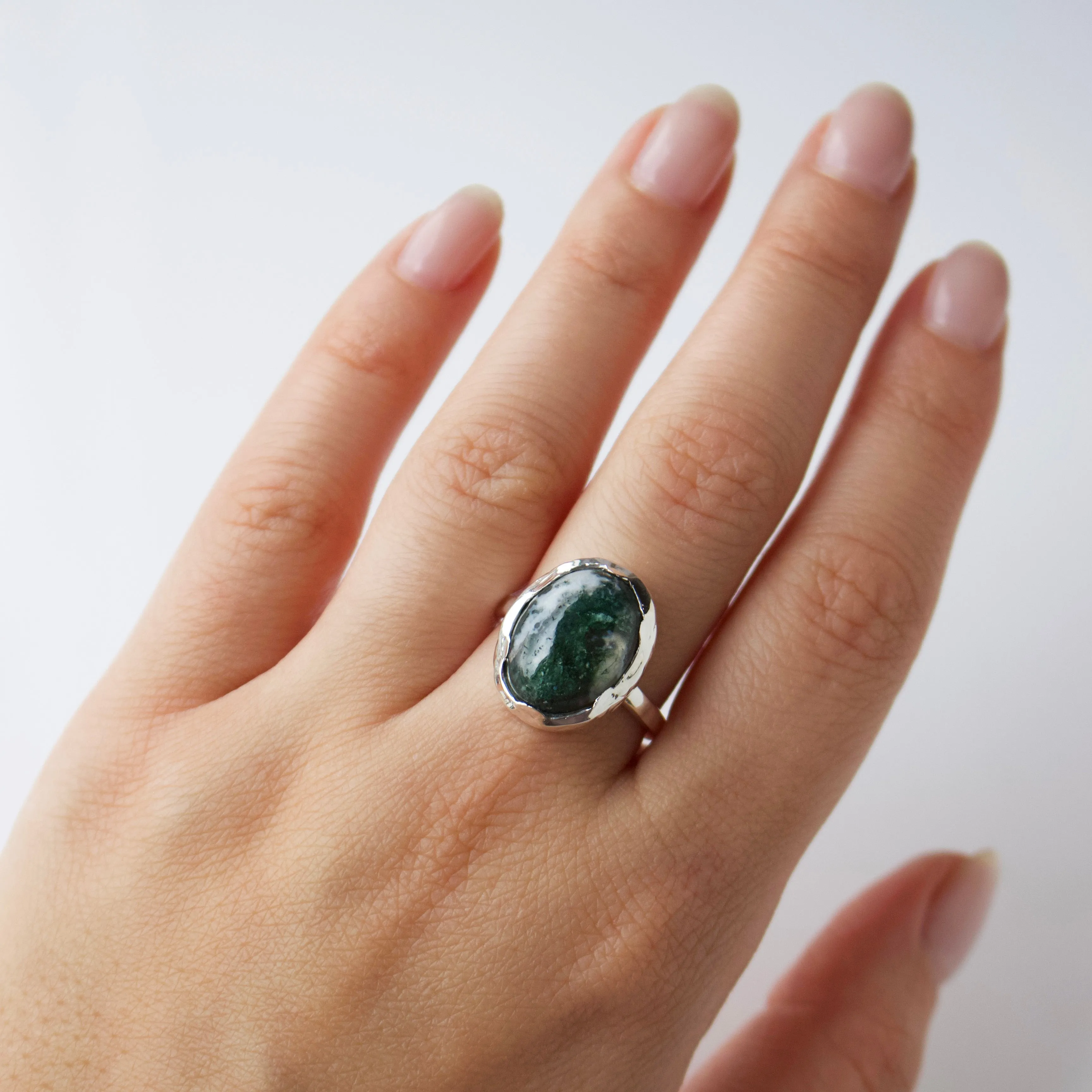 Molten Organic Snowflake Jade Ring