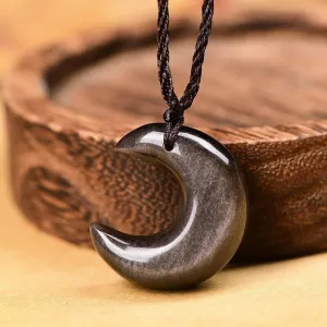 NEW Natural Obsidian Star Moon Necklace Clavicle Chain Unisex Daily Accessories Gift