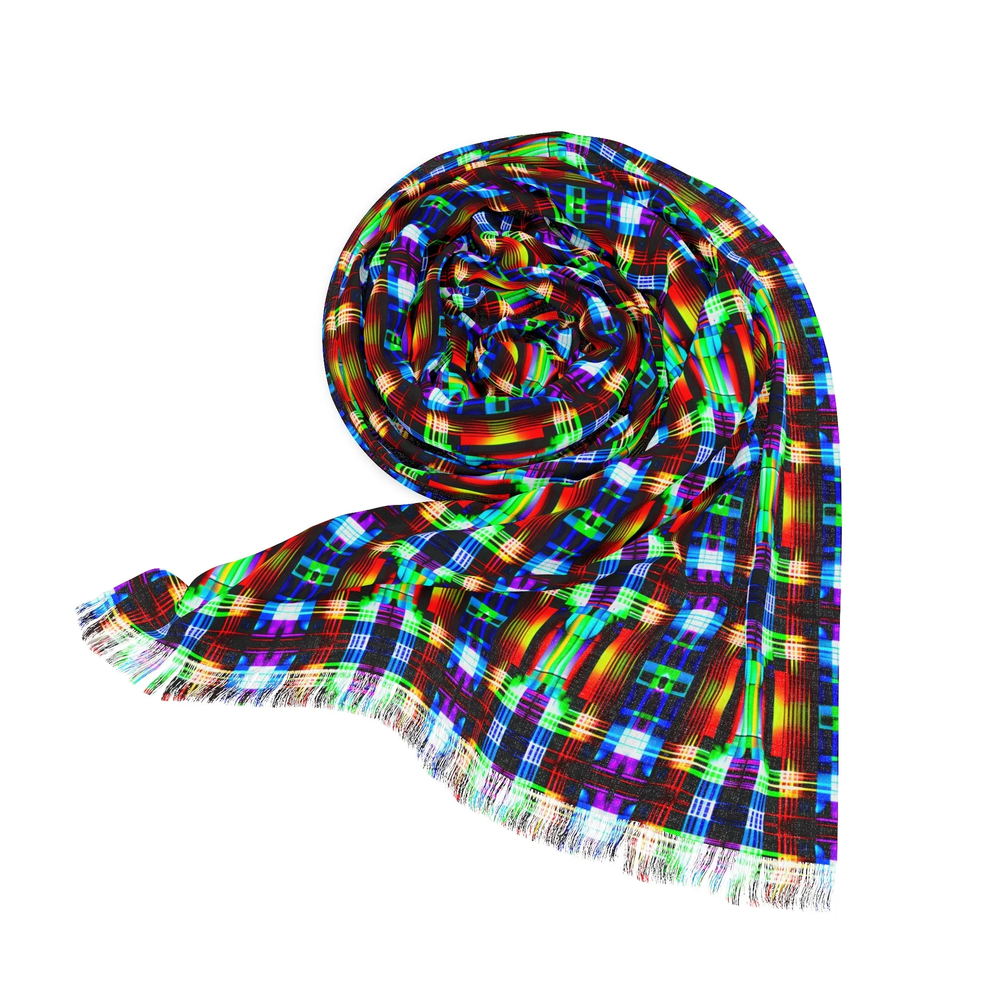 NuPlaid 02 Pashmina – Vibrant Neon Plaid Psychedelic Festival Scarf/Shawl